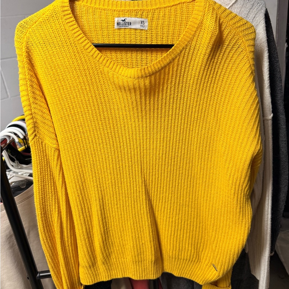 Hollister Women's Vibrant Yellow Crew Neck Sweater